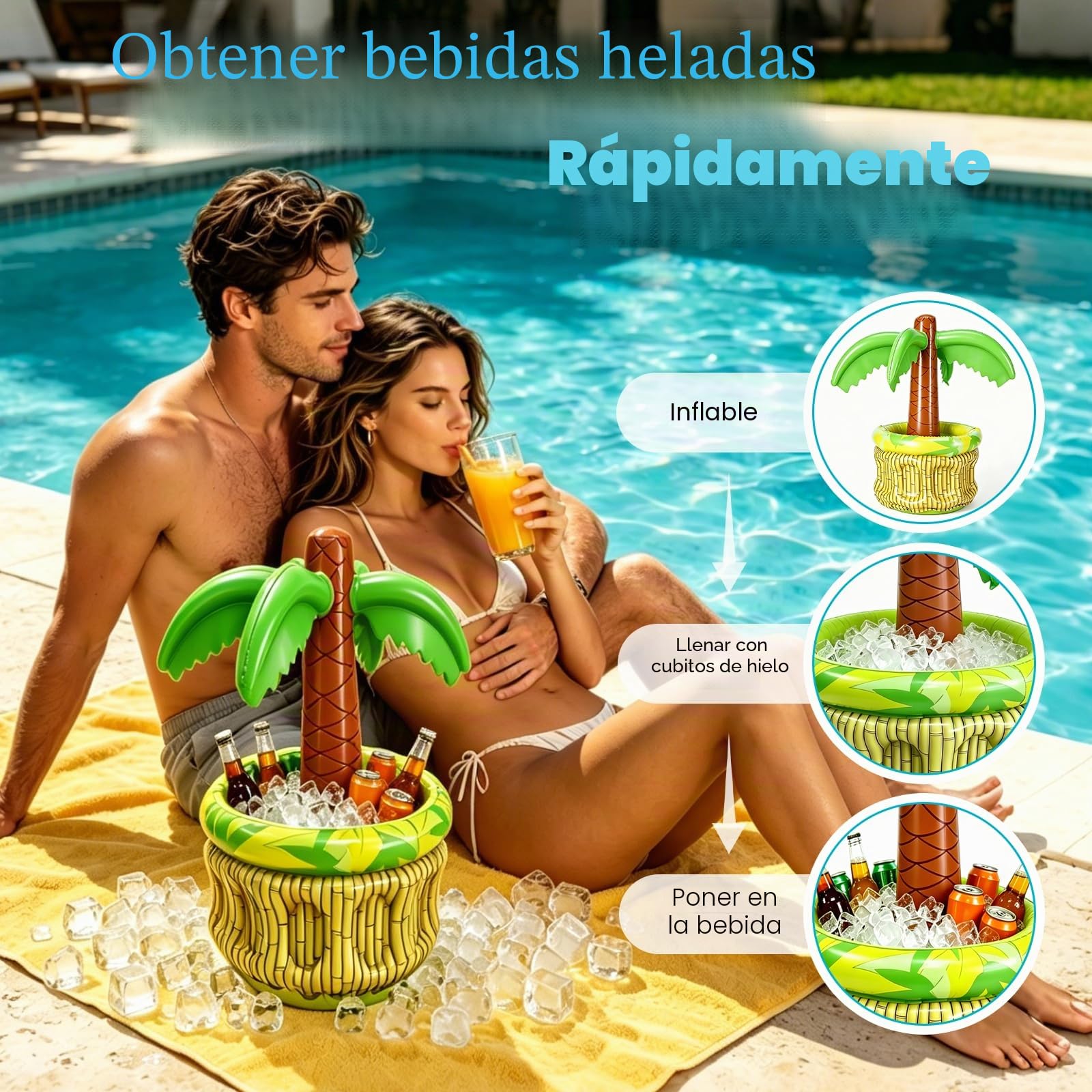 Enfriador de Bebidas Inflable con Forma de Palmera de 68 cm, Soporte para Bebidas Inflable, decoración Tropical Hinchable para Fiestas de Verano, Ideal para jardín, Piscina y Eventos al Aire Libre