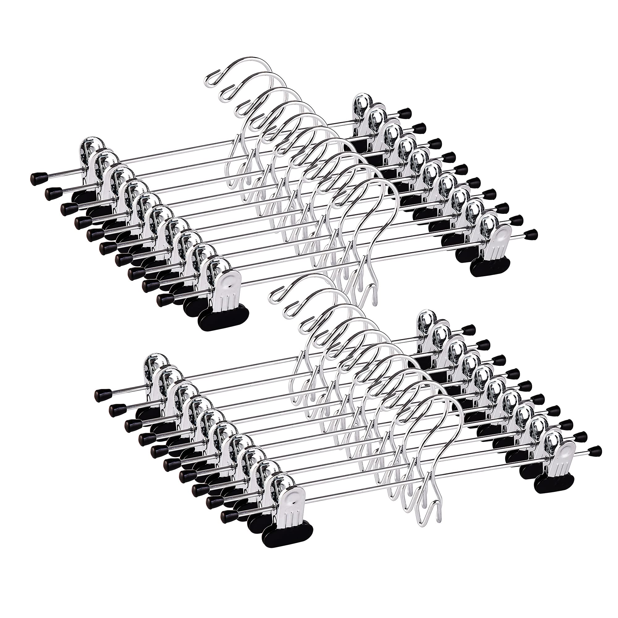 Better to U Heavy Duty Metal Hanger, Stackable Metal Pants and Skirt Hanger, Skirt Hanger, Trousers Hanger with Extra Strong Adjustable Clips(20 PCS) (Chrome - 33cm Big Clips)