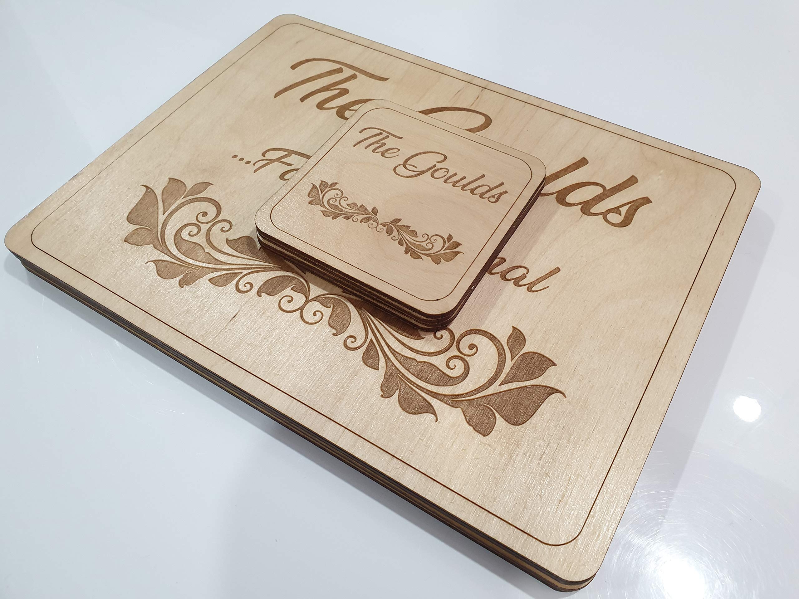 Personalised Placemat & Coaster Set of 4 - Engraved - Dining Table Custom Mat Set