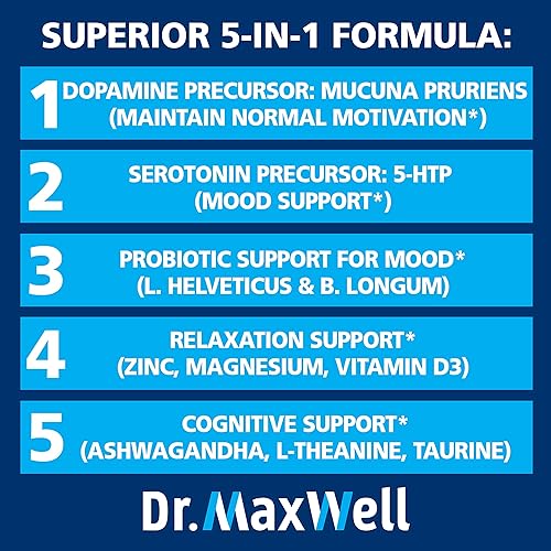 Miniatura 4 de Suplementos de serotonina y dopamina con probióticos para el estado de ánimo, soporte 5 en 1 para (1) dopamina (2) serotonina (3) estado de ánimo
