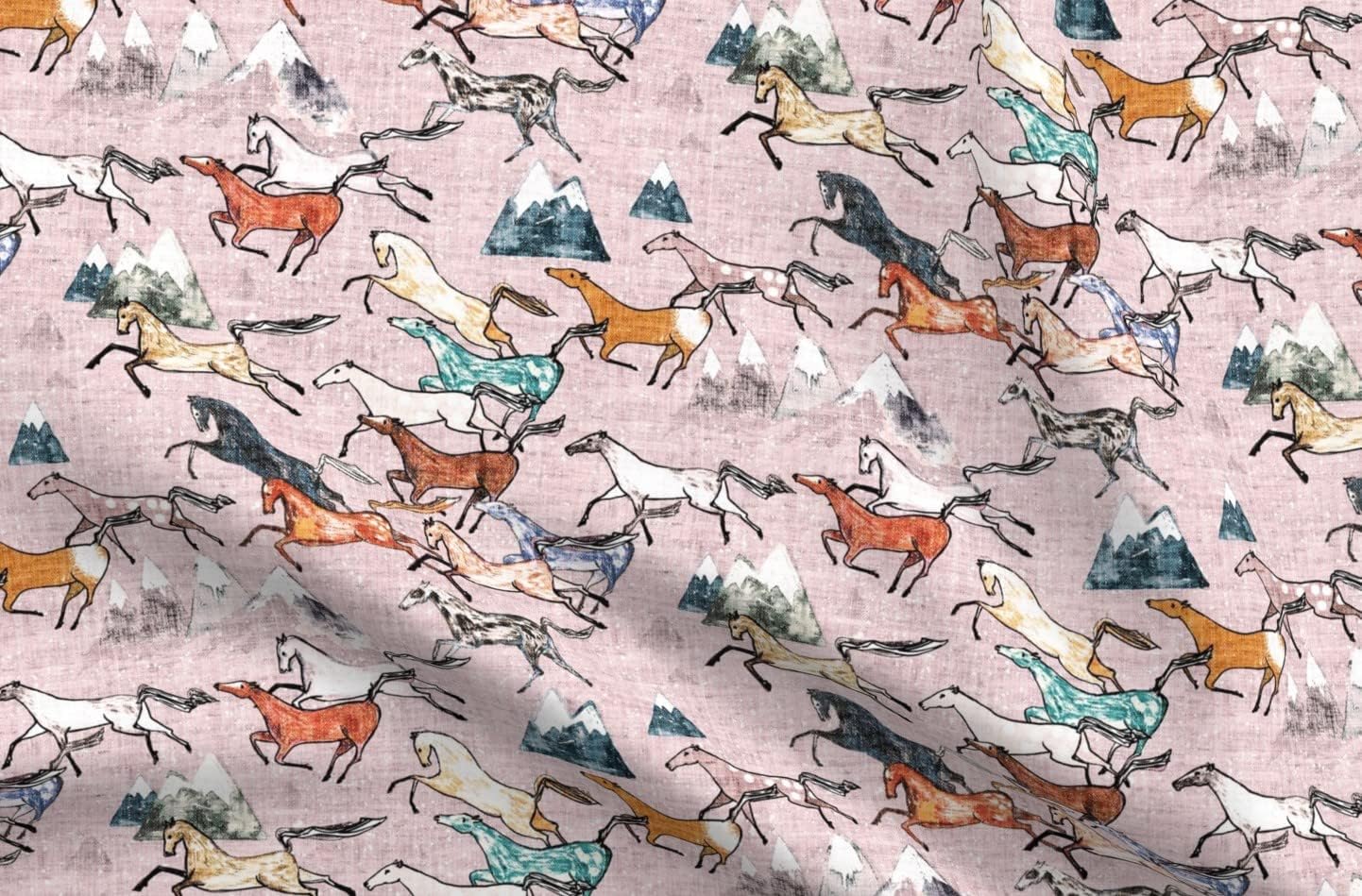 Spoonflower Fabric - Western Outdoors Horse Mountain Australia Pink Southwest Cowgirls Printed on Petal Signature Cotton Fabric Fat Quarter - Sewing Quilting Apparel Crafts Decor