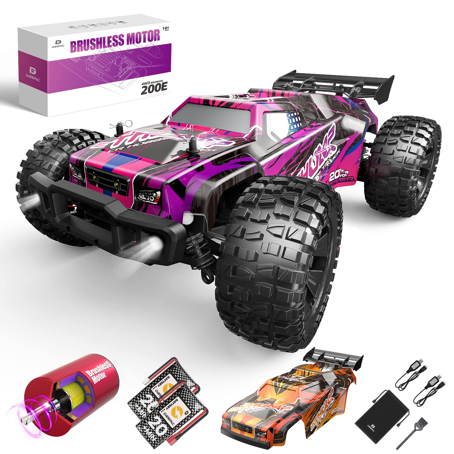 DEERC 200E Large Brushless RC Cars for Adults 110 RC Trucks,60 KM/H