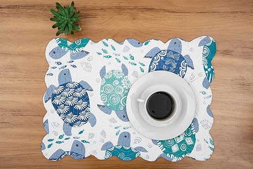 Miniatura 5 de C&F Home Turtle Bay - Juego de 6 manteles individuales rectangulares acolchados y reversibles, color blanco, azul, verde azulado, playa, costero,