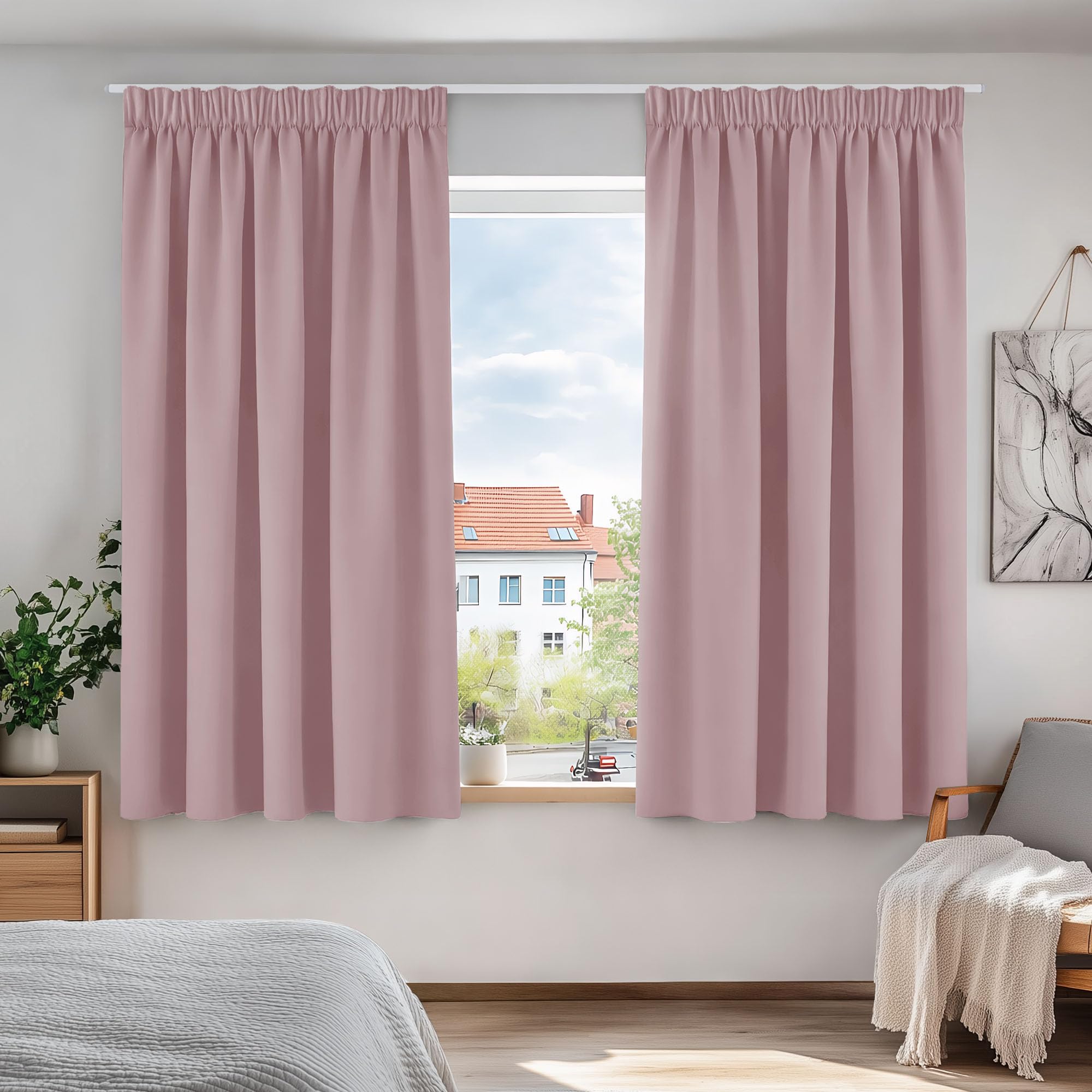 Deconovo Pink Lavender 66 X 54 Inch Pencil Pleat Blackout Curtains, 2 Panels For Bedroom & Living Room