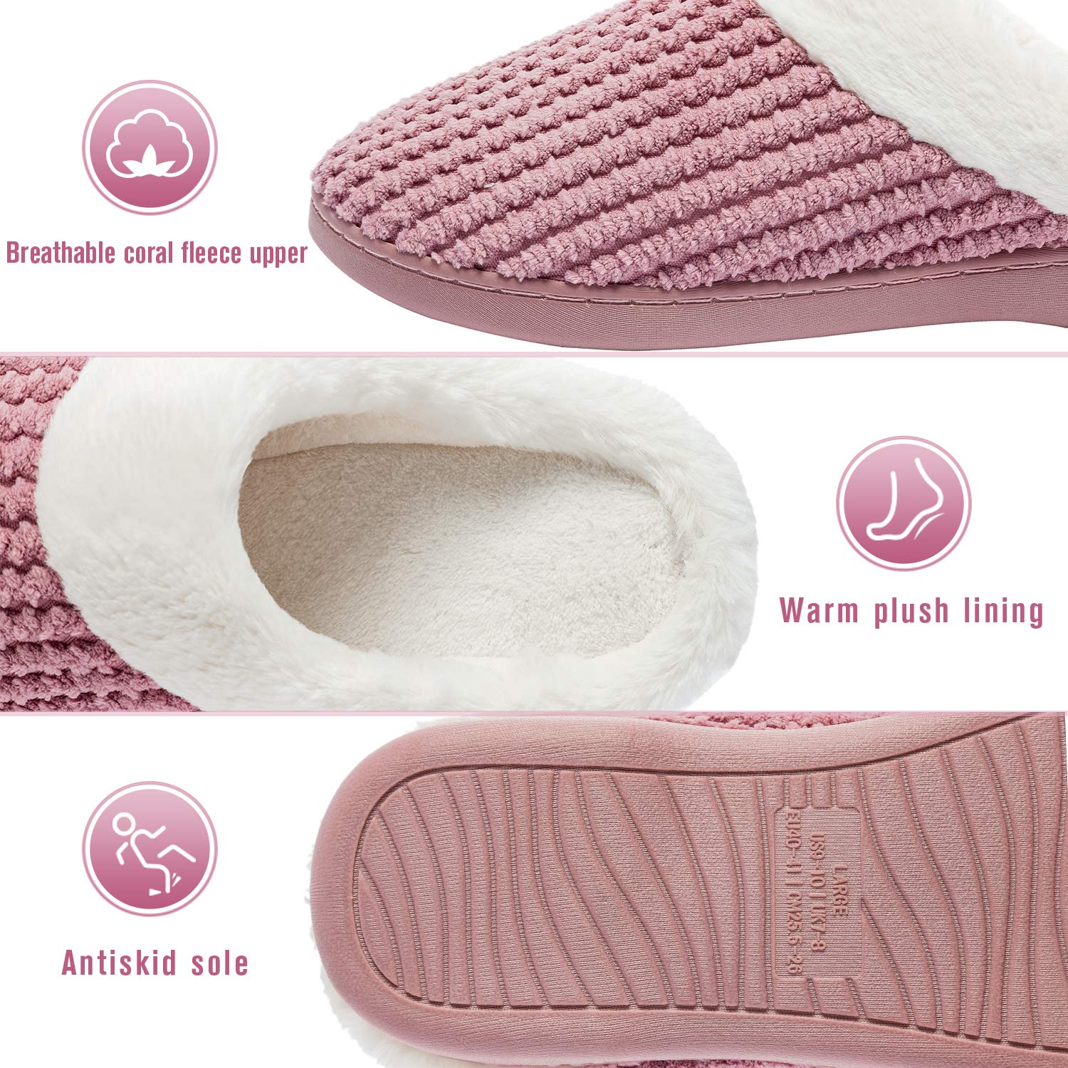 Kuako Inverno Pantofole Donna Peluche Ciabatte Caldo Comode Scarpe da Casa Antiscivolo Memoria Schiuma Pantofole Interno Esterno