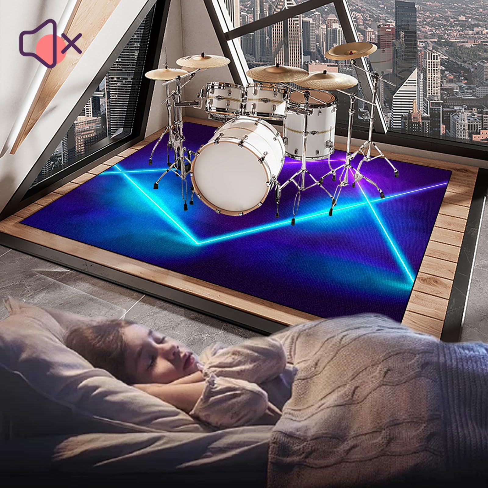 200 x 160 cm Schallschutz Teppichmatte Trommel Teppiche Drum Teppich Drum Rug rutschfeste Drum Matte für Akustik Schlagzeug Drum Kits Bass Drum Elektronisch Snare Klavier Musikinstrumente Teppich