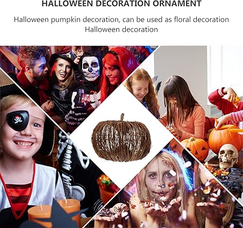 Miniatura 5 de Sewroro Calabazas artificiales de mimbre de ratán de calabaza tejida, 1 unidad, Acción de Gracias, Halloween, cosecha de otoño, decoraciones