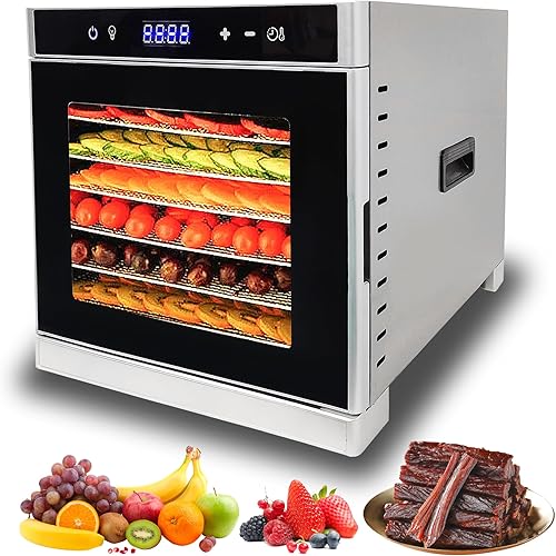 Wixkix - Máquina deshidratadora comercial de alimentos, 6 deshidratadores de acero inoxidable para alimentos y carne seca y deshidratador eléctrico