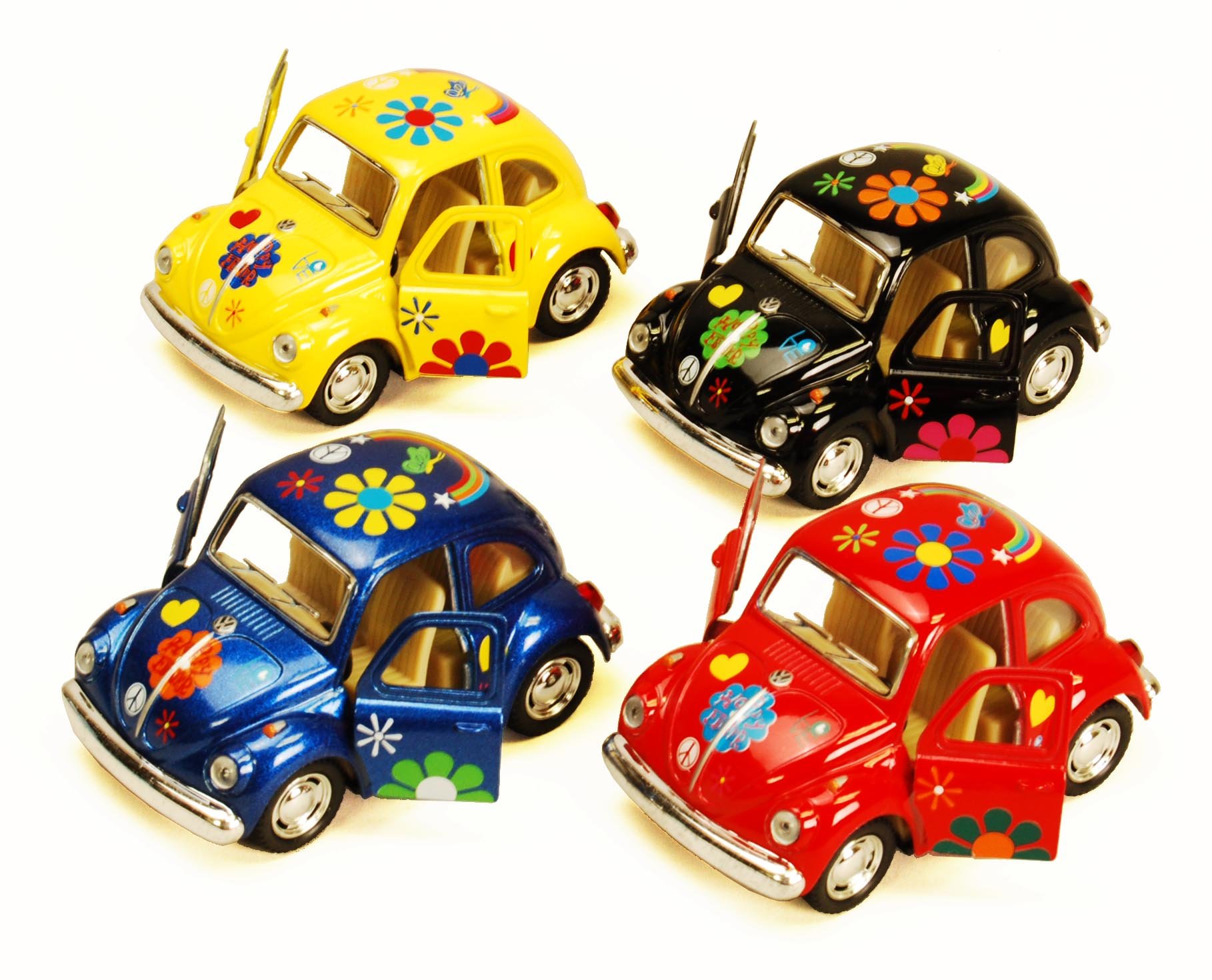 1967 Volkswagen Classic Beetle with Decals, Set of 4 4026DF - 3.75 inch Diecast Model Toy Cars