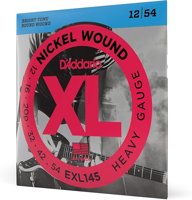 D'Addario Guitar Strings - XL Nickel Electric Guitar Strings - EXL145 - Perfect Intonation, Consistent Feel, Reliable Durability - For 6 String Guitars - 12-54 Heavy Plain Third