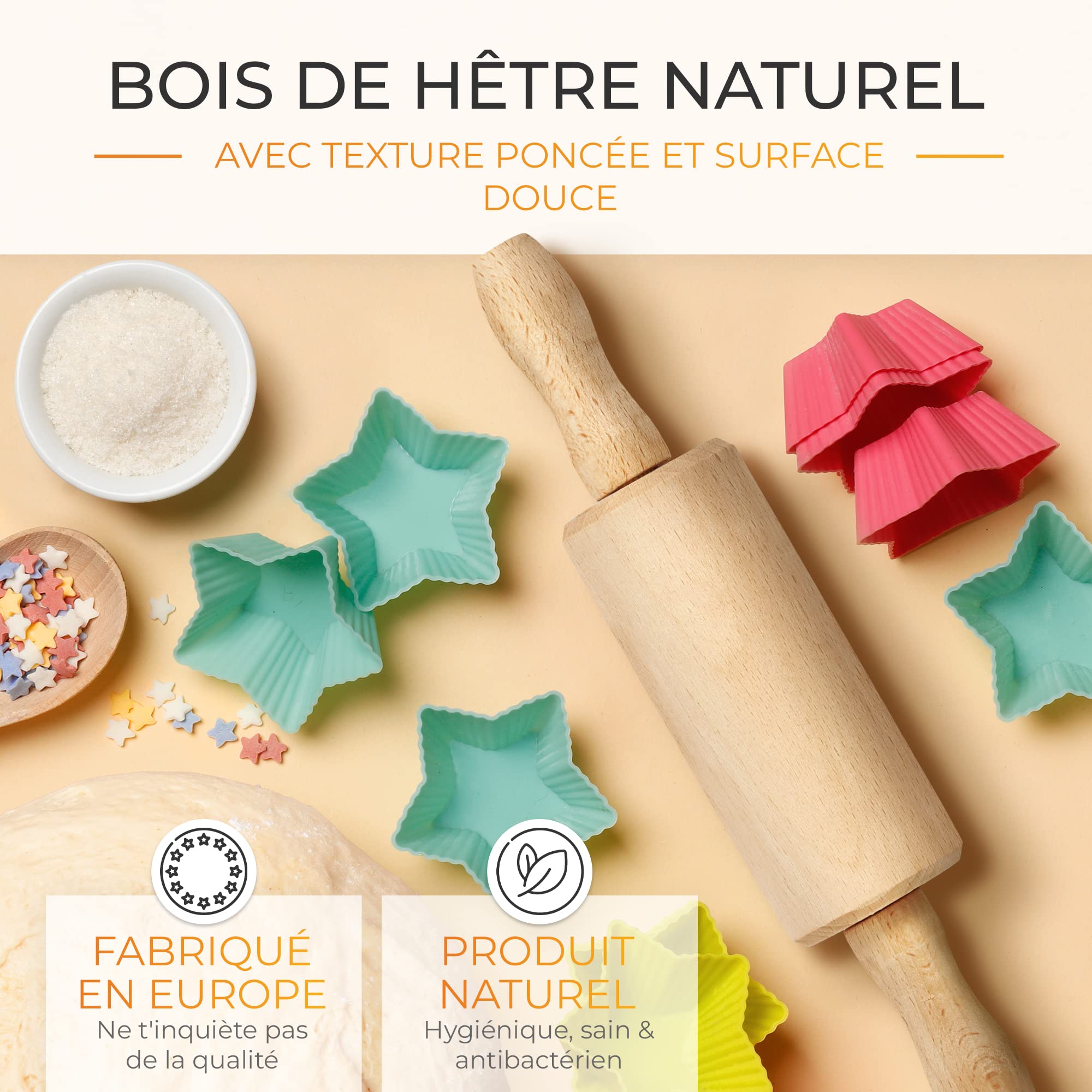 Mattarello In Legno Di Faggio Per Bambini - 22.5x4.5cm, Per Pasta E Plastilina, Sicuro E Durevole - Foto 7