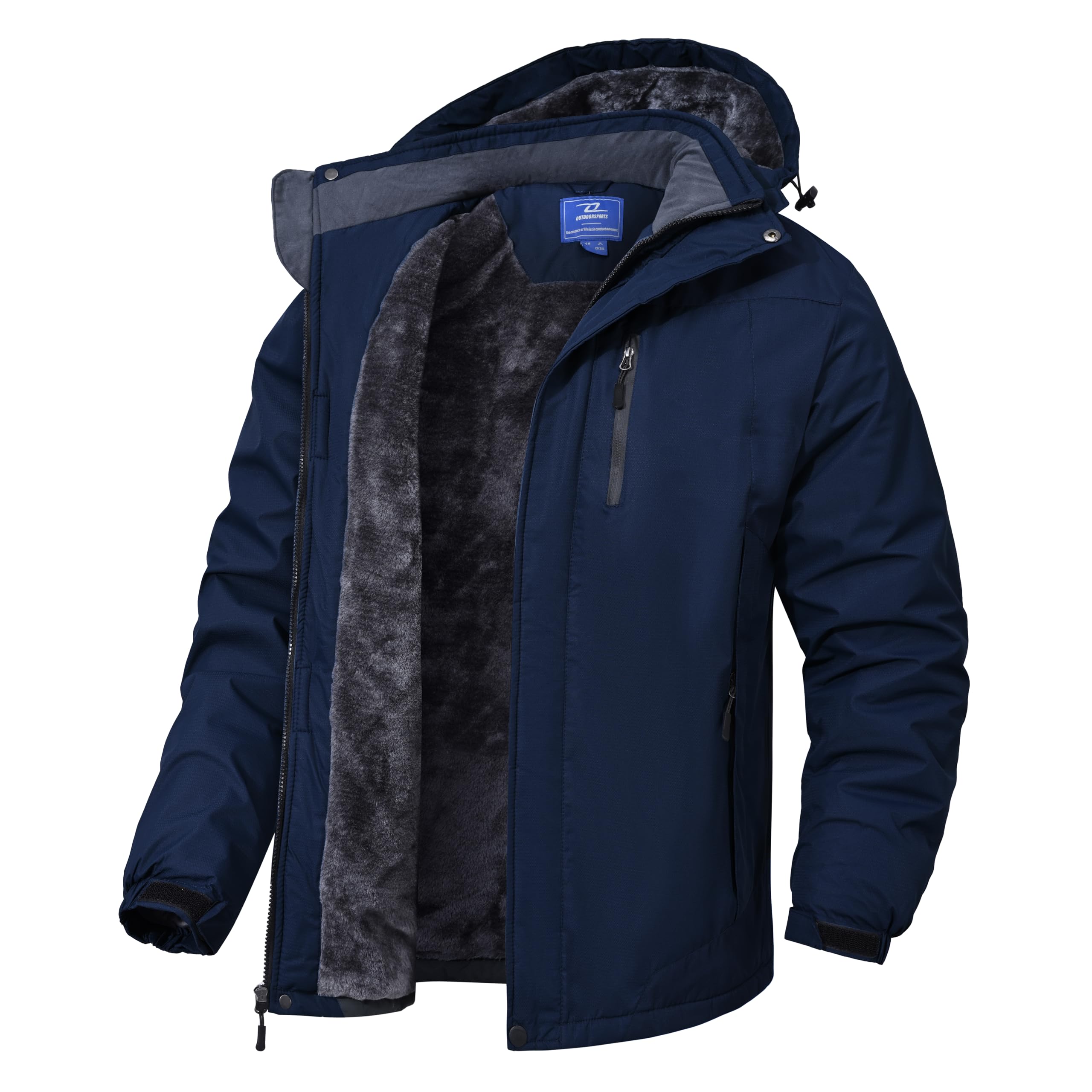 cioiniei Men's Waterproof Skiing Ice Jackets Multi-Pockets Hooded Skating Coat Windproof Parka With Detachable Hood Navy-L