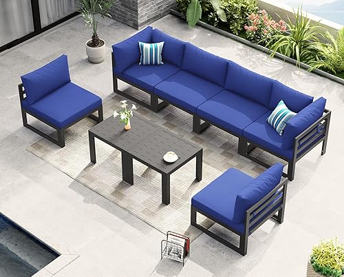Miniatura 583 de NICESOUL 7 Piece White Powder-Coated Aluminum Patio Furniture with Fire Pit Table, 29 Inch Extra Wide Outdoor Sectional Sofa for 6, High-End Heavy