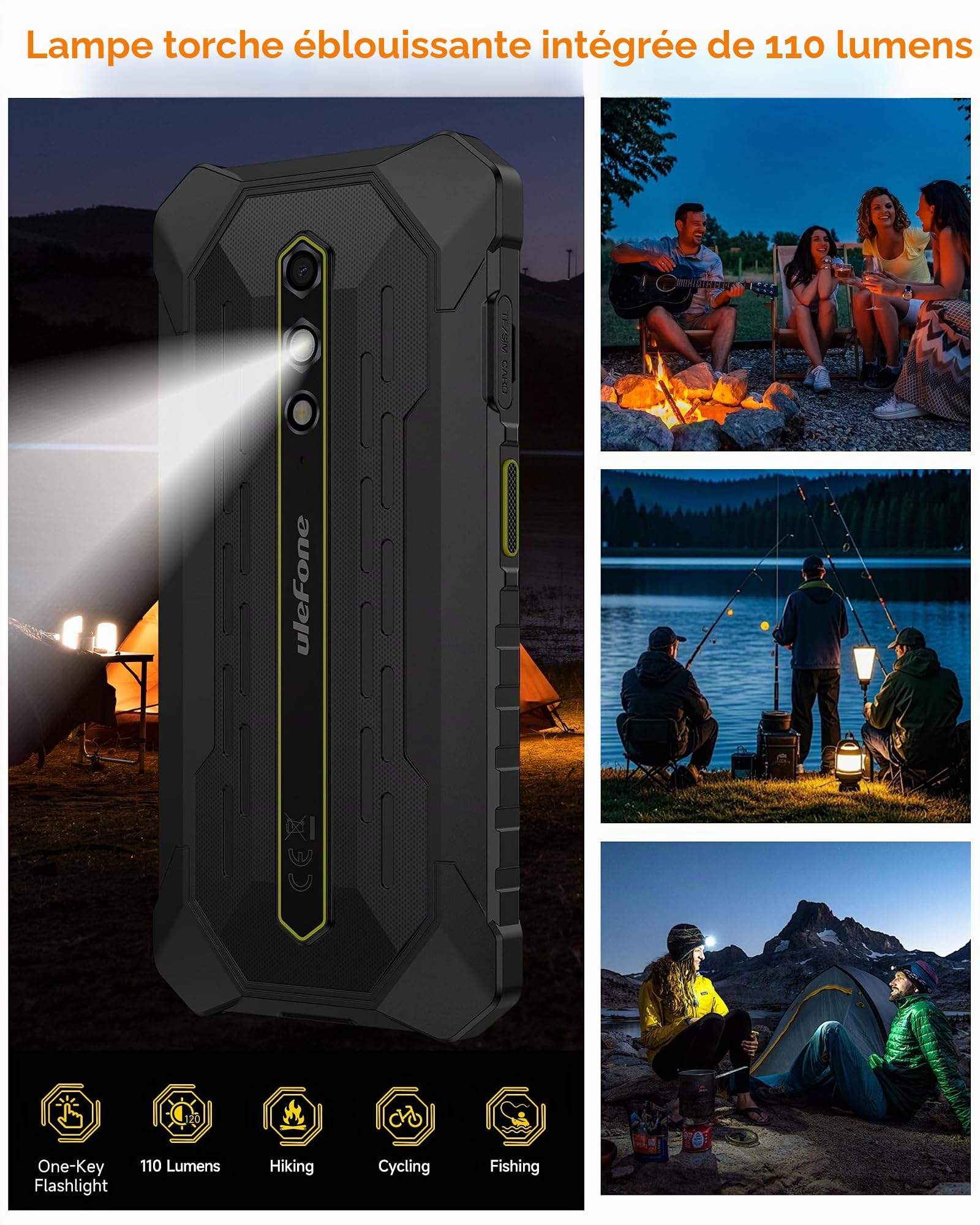 Ulefone RUGKING 2 Pro Téléphone incassable Android 16, Octa-Core 8Go+64Go/TF-2To, 5.45'' Corning Glas, AI Smartphone Robustes 4550mAh, 13MP, Telephone de Chantier 4G Dual Sim/NFC/IP68/OTG/GPS - Noir