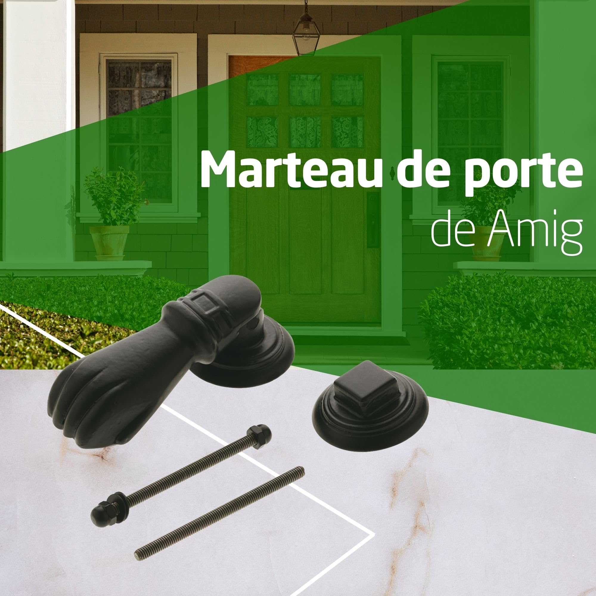 Amig - Heurtoir de portes d’entrée extérieures ou intérieures - noir - en forme de poing, style rustique - 113 x 54 mm - heurtoir en acier massif finition époxy - noir - anti-corrosion