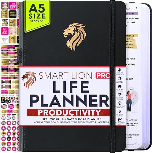Agenda de vida y trabajo, tamaño A5, planificador de objetivos de 12 meses y planificador de productividad para aumentar la felicidad, planificador