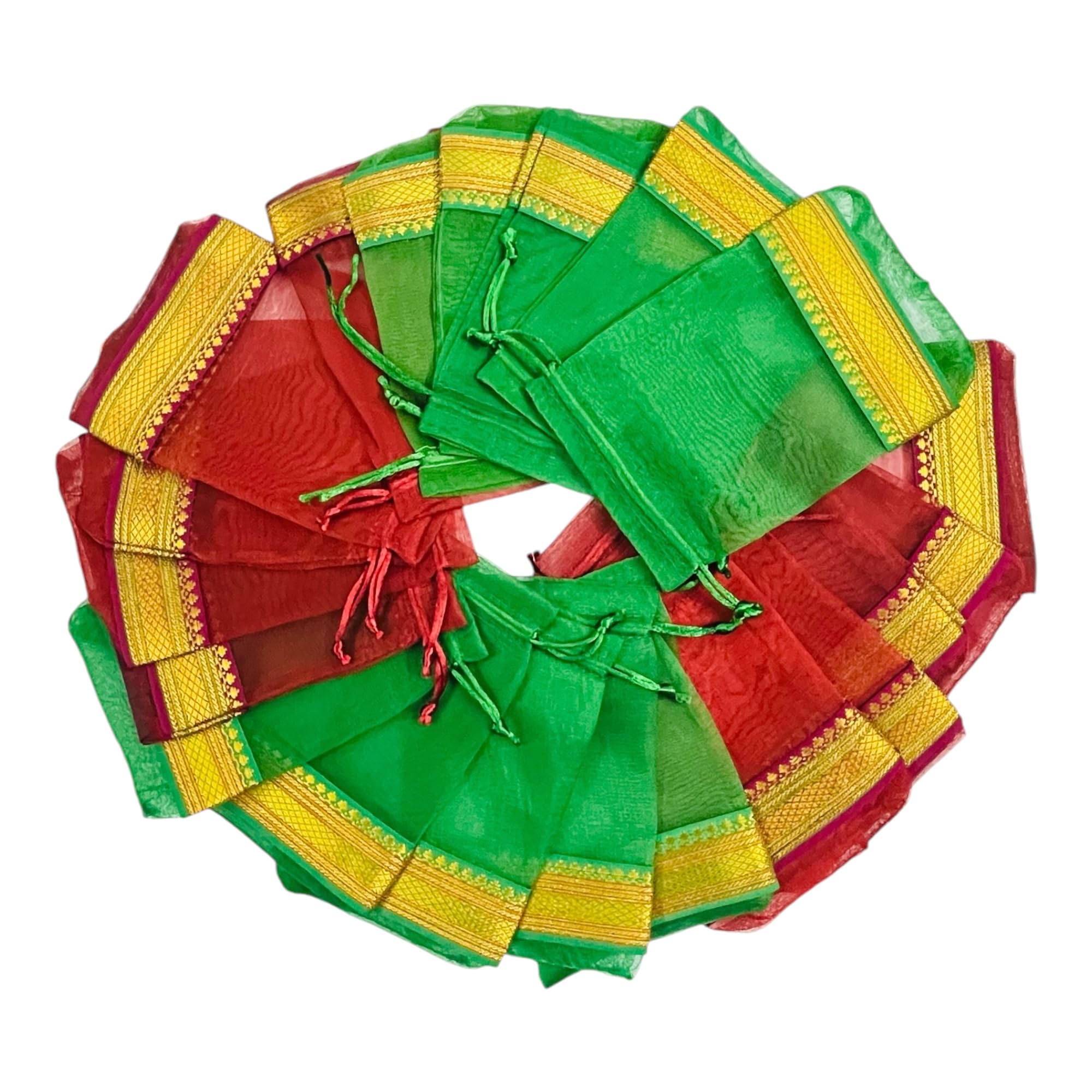 Moira Pack of 20 Unisex Gift Potli Bags Silk Brocade (18 cm X 12 cm) Maroon and Green-picture-25