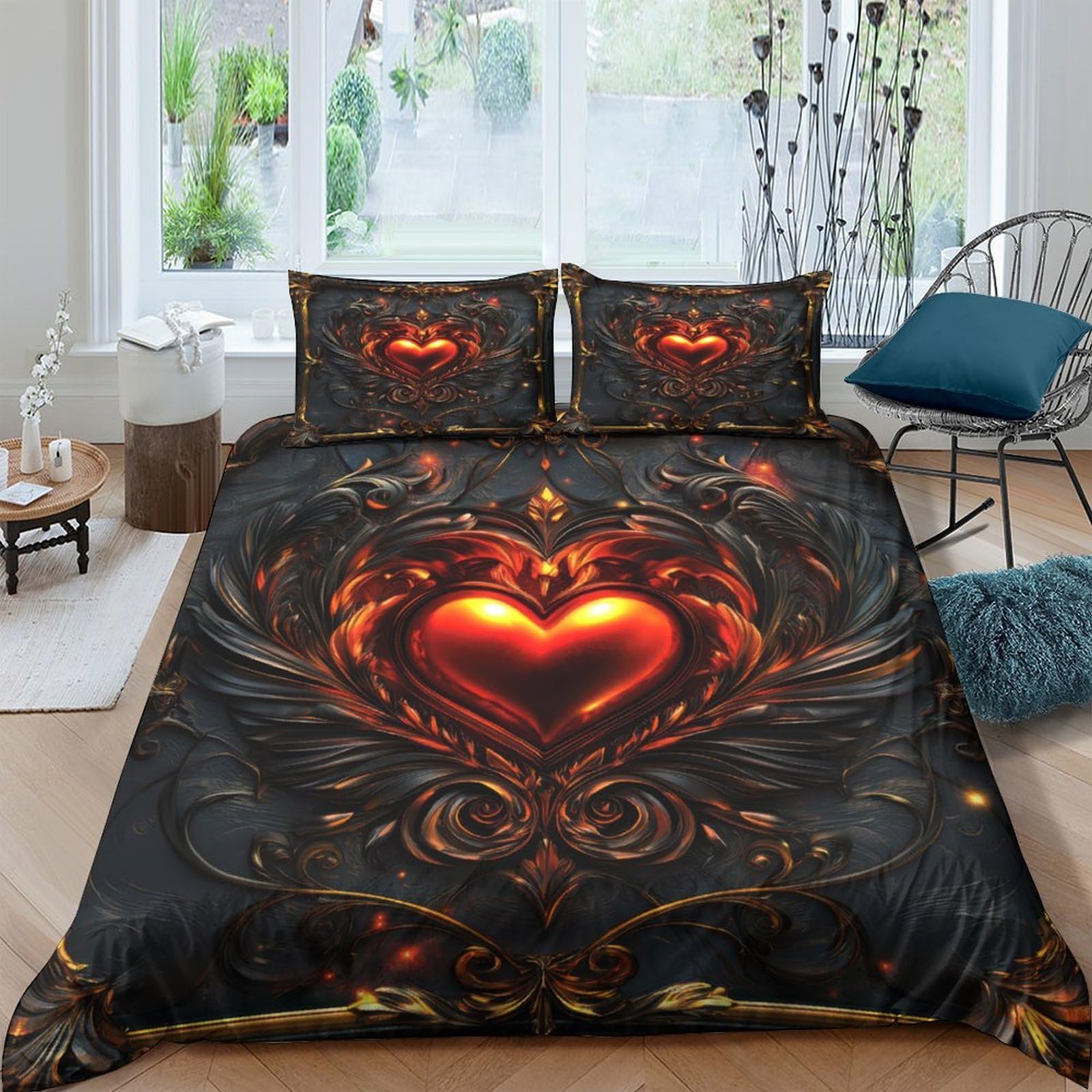 Ctjqhvkz Style-6 3D Printed Flaming Heart Fitted Sheet Microfiber Dark Art Mattress Cover For Bedroom Dorm Easy Care Decor Single（135X200cm）