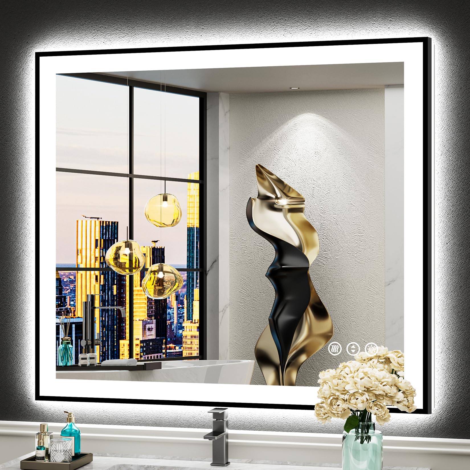 32x36 Black LED Bathroom Mirror, Backlit &amp; Front Lit Lighted Mirror
