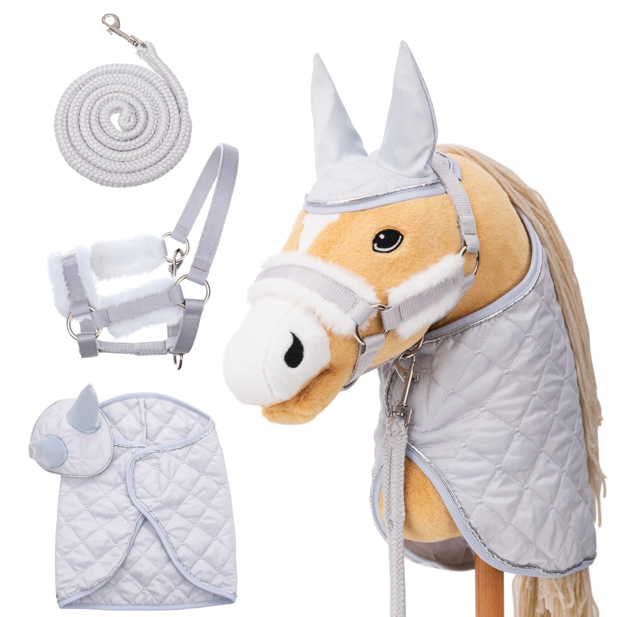 Hoofly Hobby Horse Zubehör Set Decke Fliegenhaube Halfter – Grau, TÜV geprüft