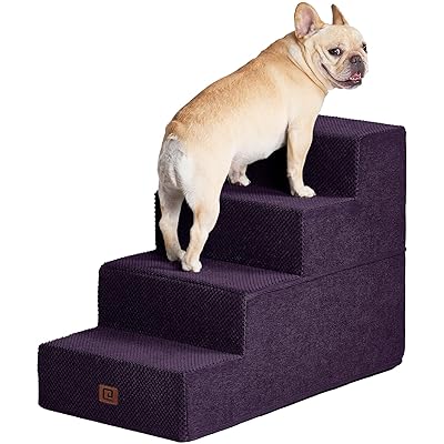 EHEYCIGA Dog Stairs for Bed 20" H, 4-Step Extra Wide Dog Steps for High Bed, Pet Steps for Small Dogs and Cats, Non-Slip Balanced Pet Ramp Indoor, Purple