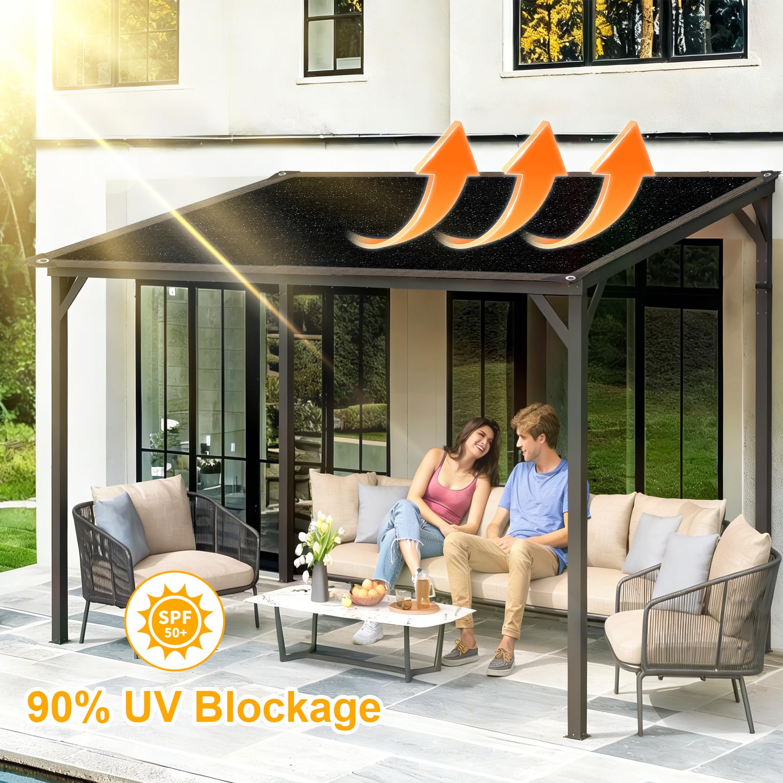 Rete ombreggiante per balcone, rete ombreggiante con occhielli, utilizzata per proteggere dalla luce solare e dai raggi UV, adatta per l'uso in serre, pergolati, giardini e balconi, 2 x 5 m