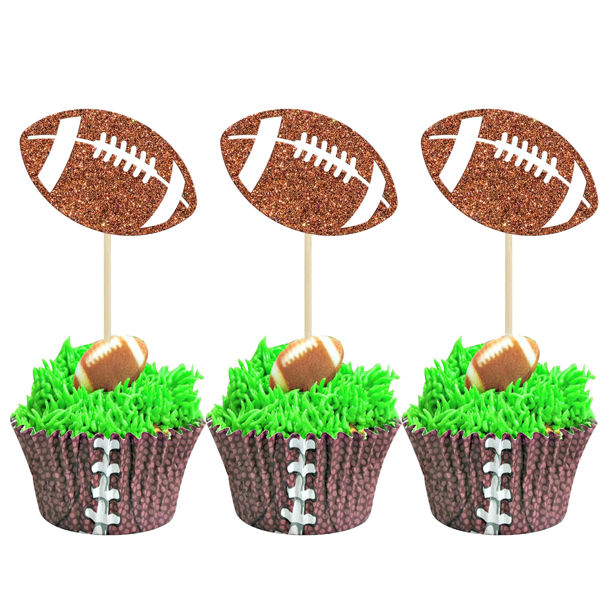 24Pcs Rugby Football Cupcake Toppers Rugby Ball Cupcake Picks Sports Ball Theme Cake Decoration for Rugby Super Baby Shower Kids Birthday Party