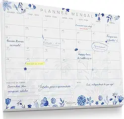 Planner Agenda Mensal Floral Azul - 50 folhas - tamanho A4