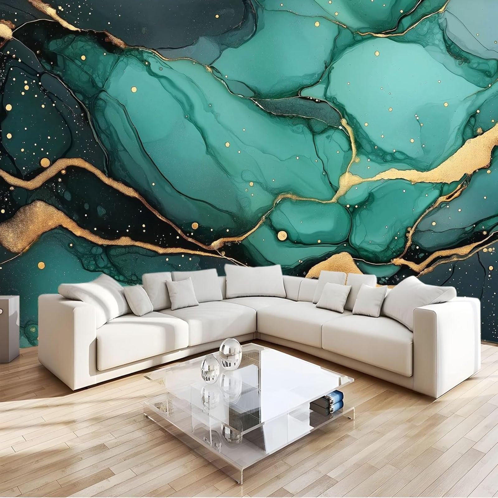 kfjhgbdshhj Marble Texture Gold Photo Wallpaper, Wall Decor, Design Pattern Wallpaper, Wall Decoration for Living Room, Bedroom, Office, Hallway, Turquoise, 200cm x 140cm
