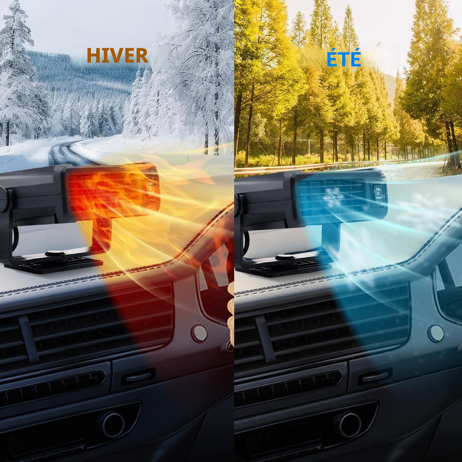 Chauffage de Voiture, Chauffage de Voiture Portable 12V, Chauffage Rapide au Bois avec Allume-Cigare, Chauffage de Voiture pour l'hiver, désembueur pour Pare-Brise de Voiture, adapté à la Voiture