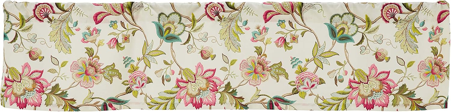 Red Floral Textured Polyester Rod Pocket Valance