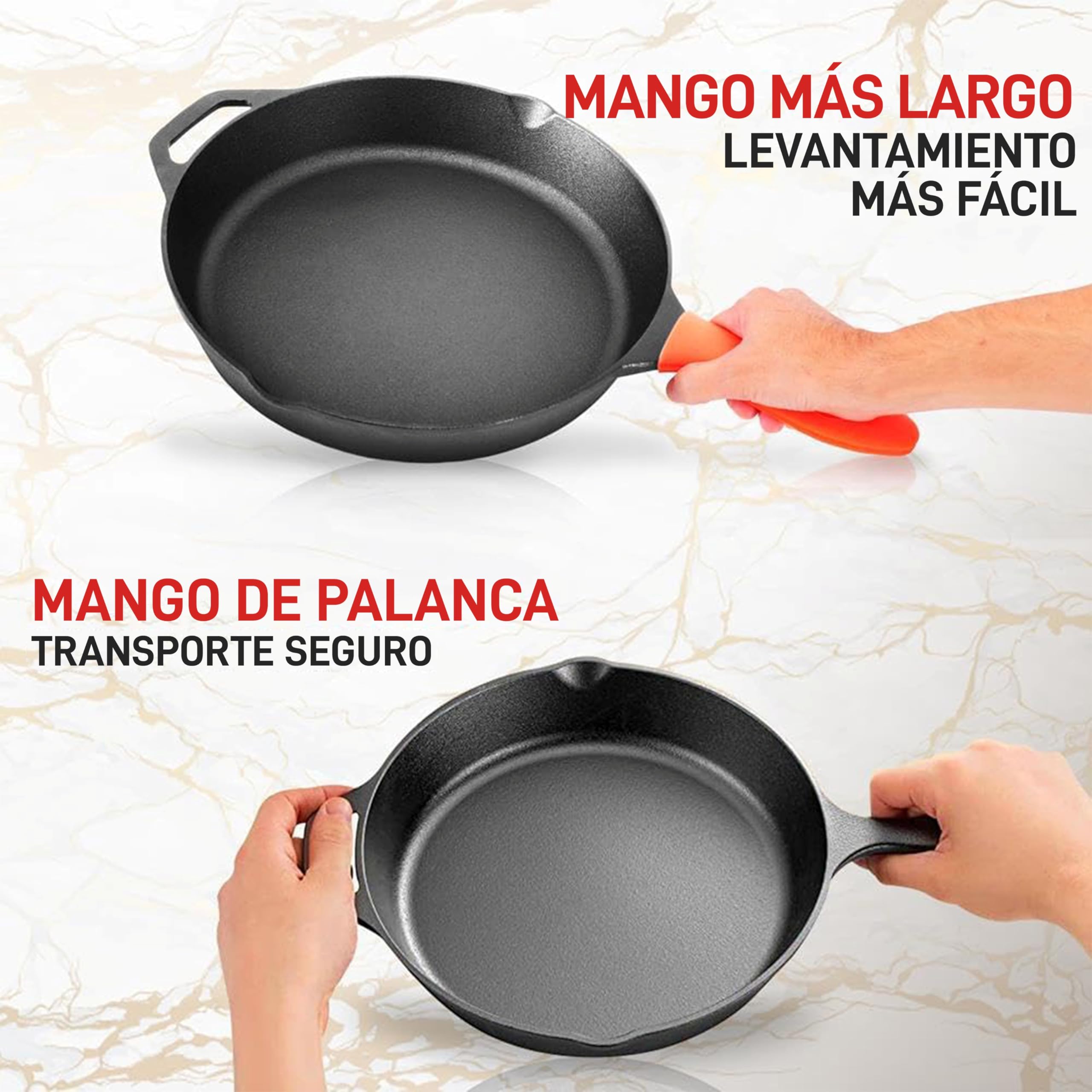 NutriChef Sartén de Hierro Fundido de 30,5 cm con Tapa, Apto para Horno, Antiadherente, Mango de Silicona, Para Todas las Cocinas