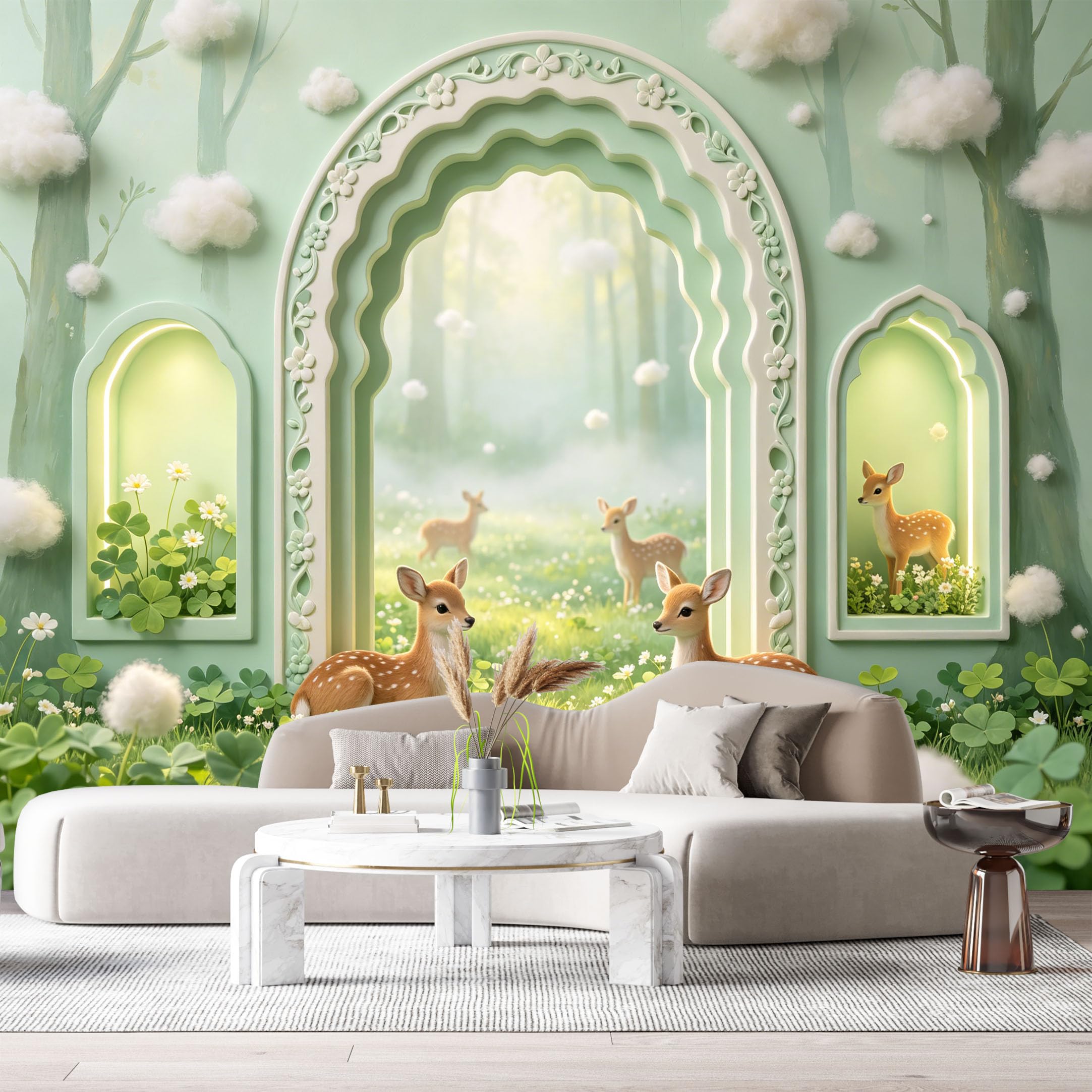 Custom Size Wall Murals Forest Deer Archway 3D Trompe L'Oeil SelfAdhesiveWall Fabric Removable Wallpaper Wall Decor for Living Room Bedroom Bathroom
