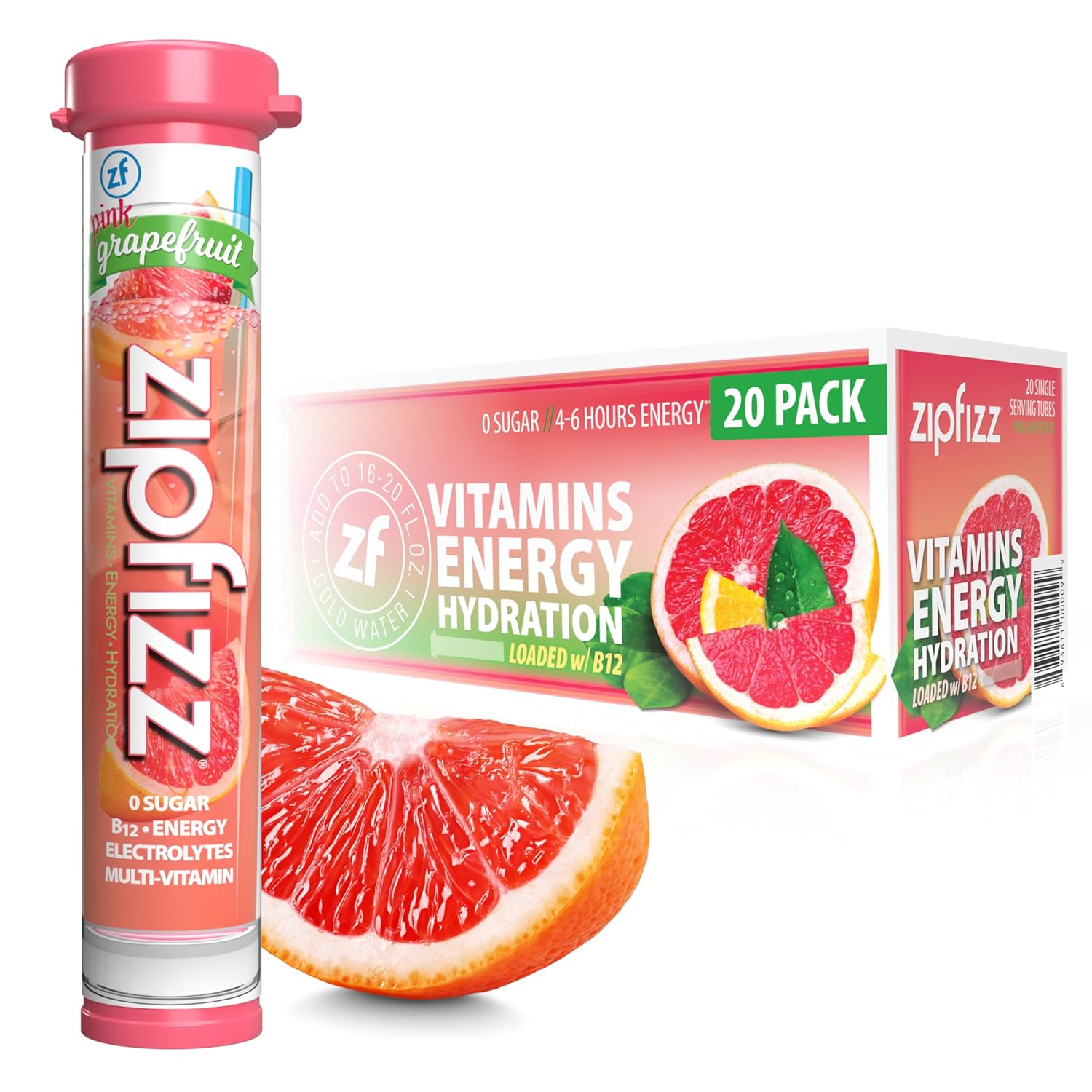 Zipfizz Daily Energy Drink Powder, Pink Grapefruit, 20 Pack 3-in-1 Sustained Energy, Rapid Hydration, and Essential Vitamins Sugar-Free Electrolyte Powder Contains Vitamin B-12 & Antioxidants Grapefruit 0.39 Ounce (Pack of 20)