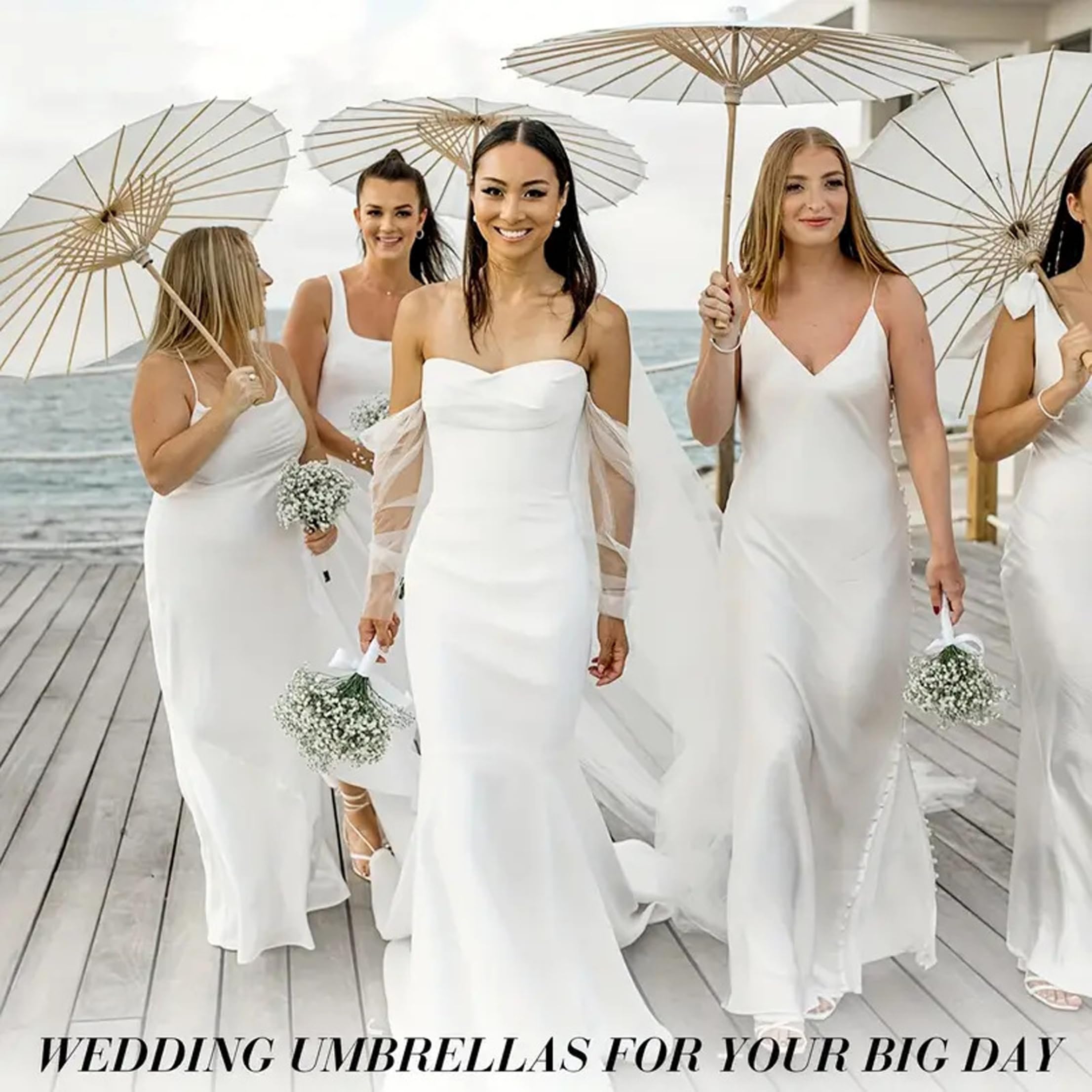 Sonnenschirm Papierschirme, 6 Stück, Hochzeitsschirme für Gäste, Sonnenschutz & dekorative Sonnenschirme für Hochzeit, Weiß, Durchmesser 84 cm