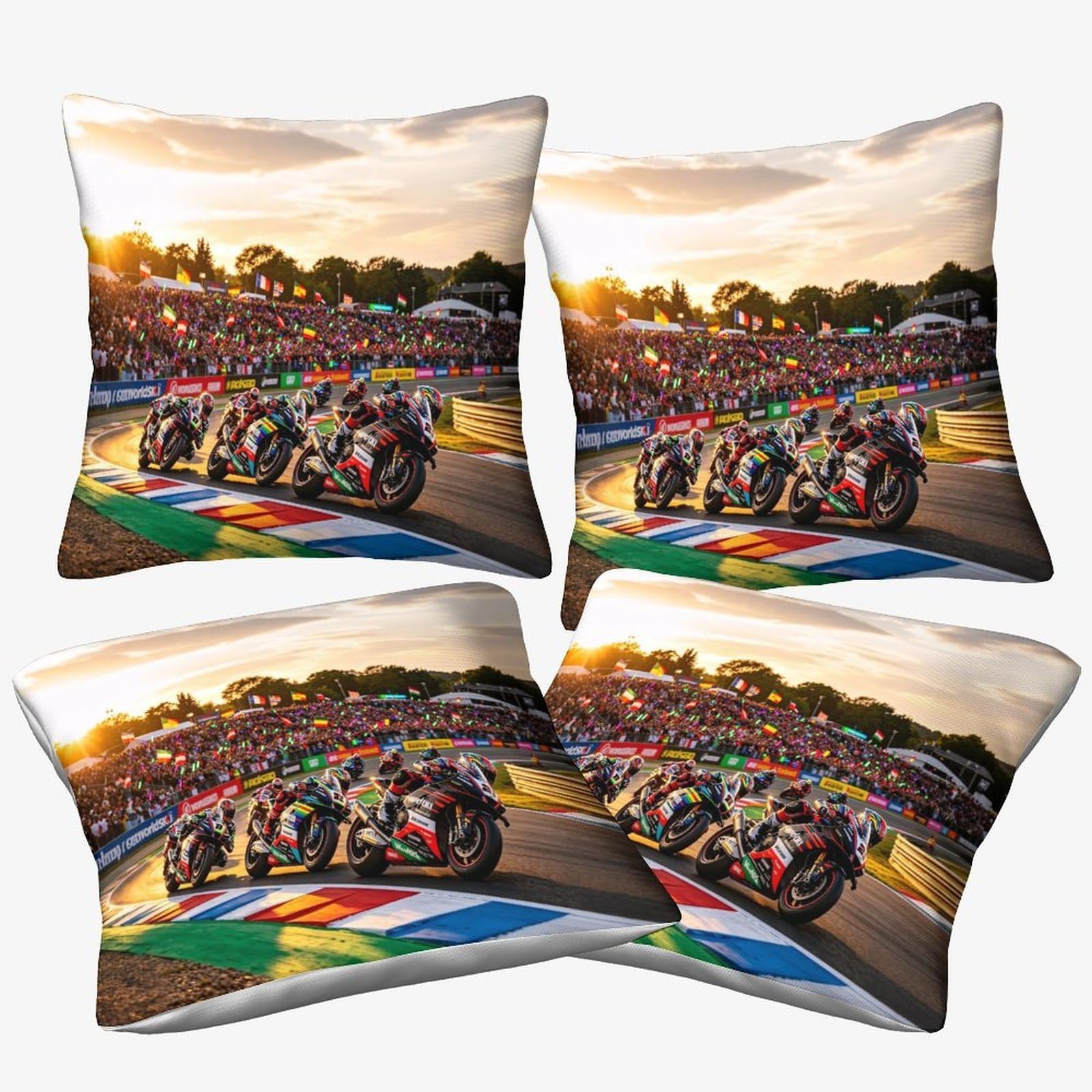 Dafufbw Boys Motor Road Racing-2 Motor Road Racing Throw Pillow Covers 40X40cm, 4Pcs, Motorcycle Race Cushion Covers For Home Sofa Bed Couch For Kids Girls