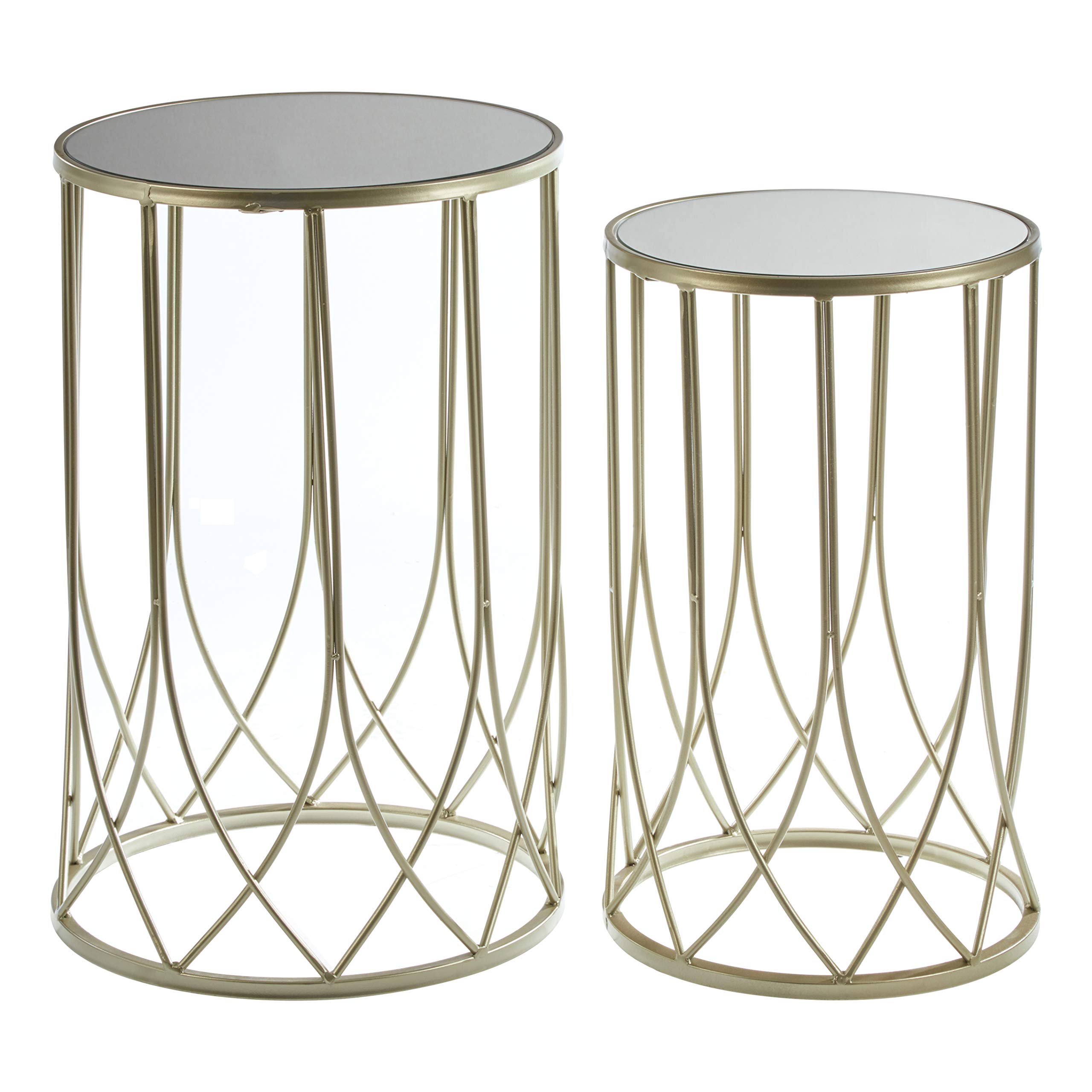Premier Housewares Black Top Champagne Tables/Lamp Tables/Golden Champagne Finish/Strong Iron Base/Openframe Structure/Round Black Mirrored Glass Top/Dimensions are W38 x D38 x H55cm