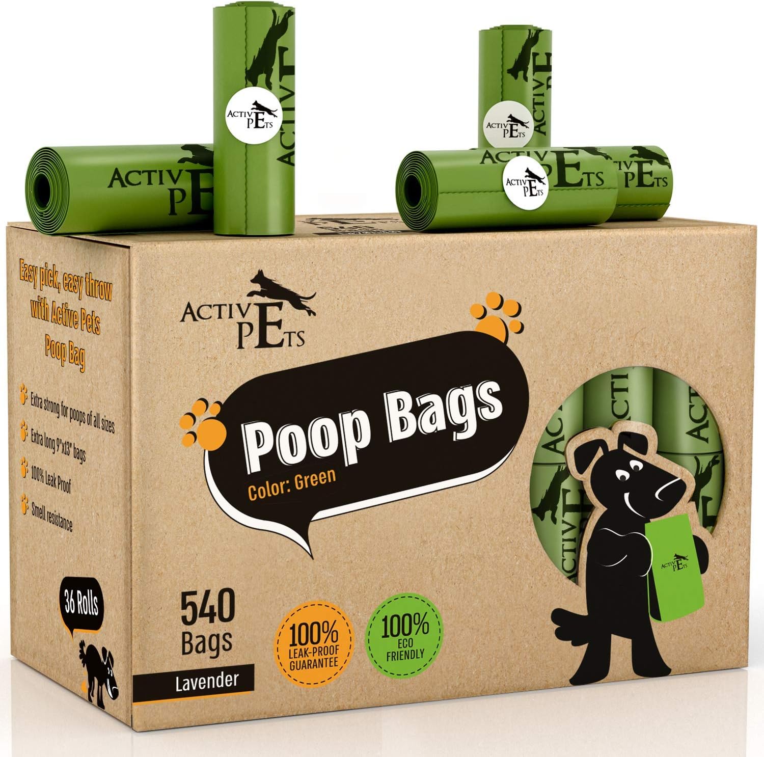 Active Pets Extra Thick, Leak-Proof Dog Waste Bags - Lavender-Scented, Eco-Friendly, Easy-Tear, Strong Doggy Bags For Poop