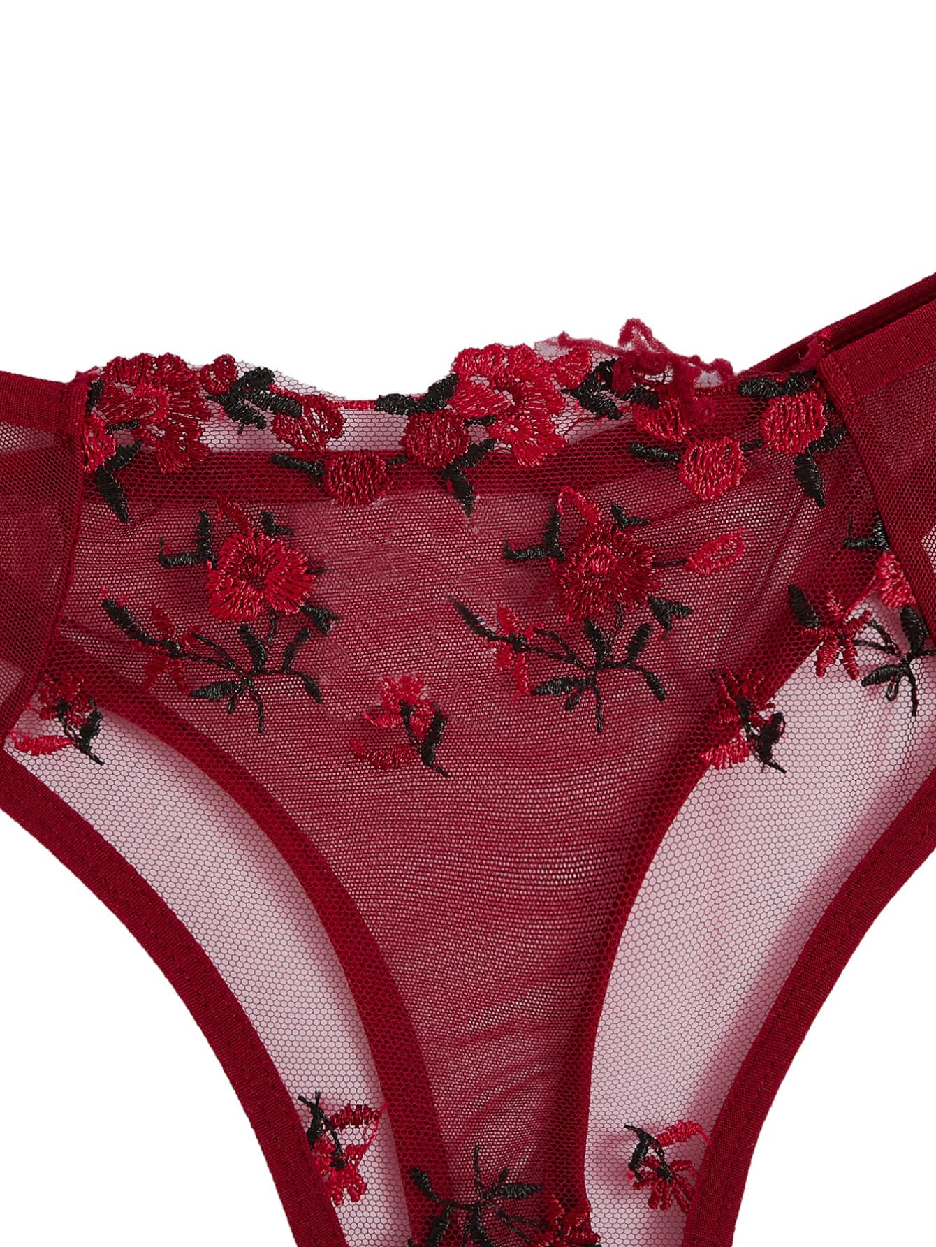ROSVAJFY Sexy Dessous-Sets für Damen Blumen Bestickt Netz 2 Teiliges Unterwäsche Set Bügel BH und Slip Set Transparent Spitze Reizwäsche Flirty Lingerie Frauen Babydoll Dessous S-XL