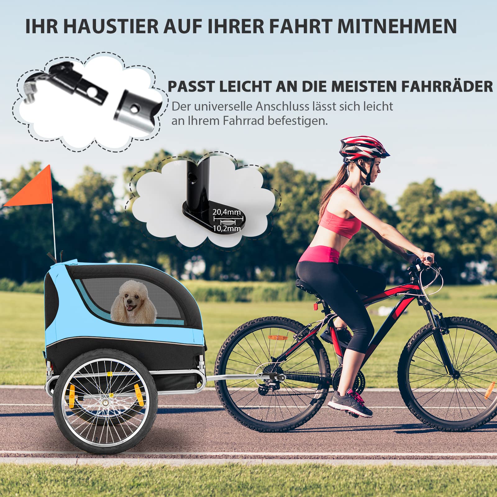 COSTWAY składana przyczepka rowerowa dla psa 40 kg, małych i średnich psów, 8 odblaskami, tkanina Oxford niebieska