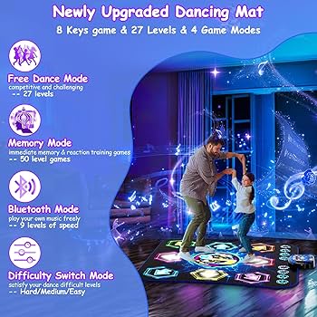 Flooyes Dance Mat Toys For 3-12 Year Old Kids, Electronic Dance Pad With Light-up 6-Button Wireless Bluetooth, Music Dance With 5 Game Modes, Birthday Toys Gifts For 3 4 5 6