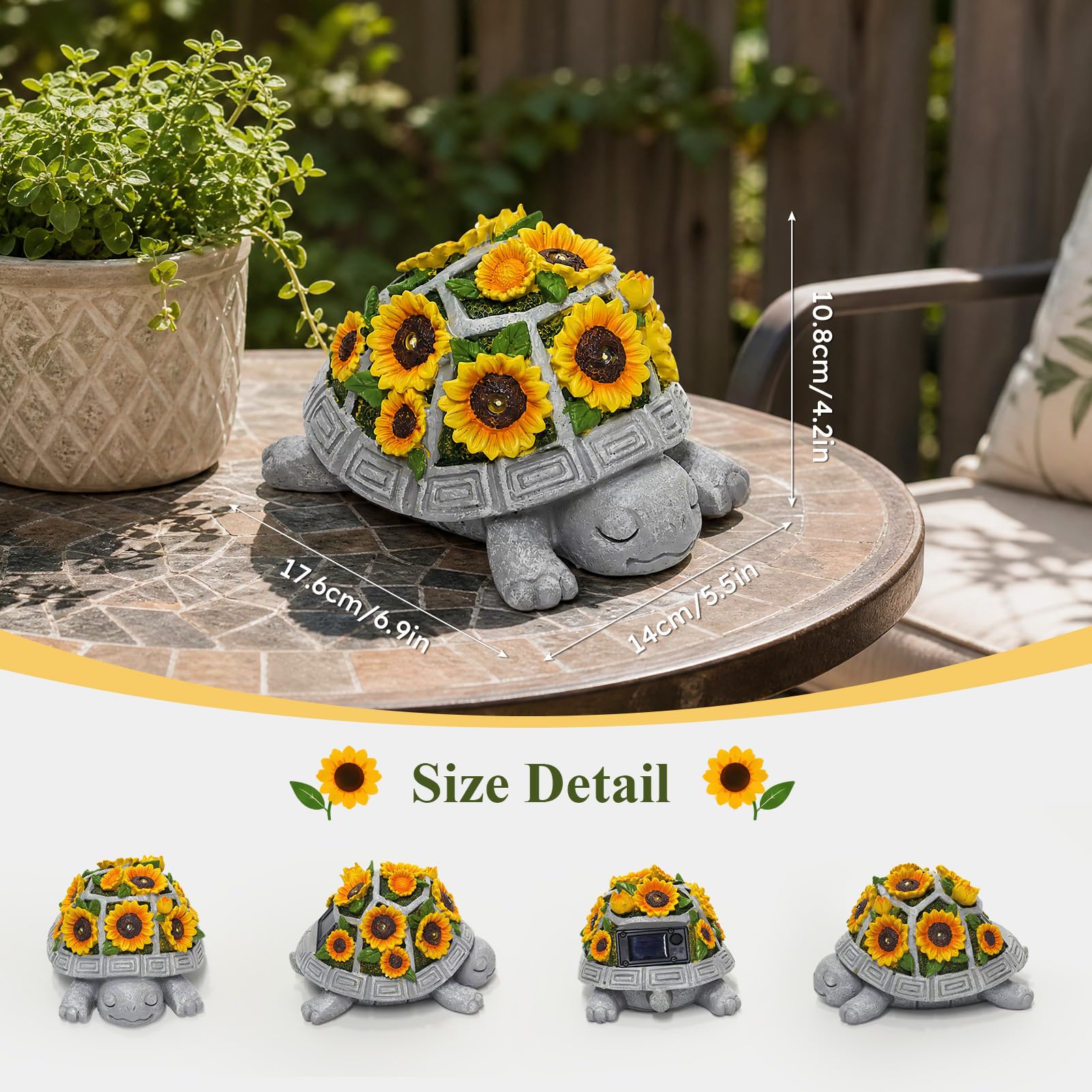 Solar Turtle Garden Statue Outdoor Decor, Sunflower with 7 LED Lights view 2