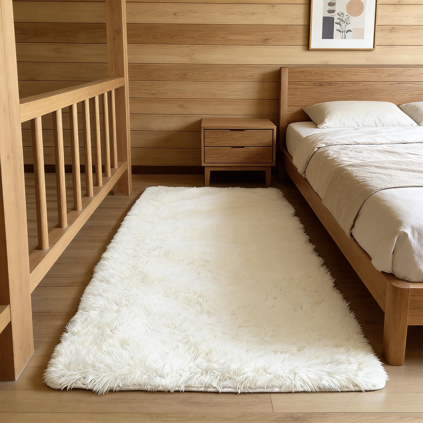Dywan Shaggy 280 x 140 cm Antypoślizgowy, Miękki, Elegancki, Łatwy Do Czyszczenia, Nie Gubi Włosia, Zmywalny Minimalistyczny Dywan Do Sypialni, Salonu, Kuchni, Korytarza, Biały