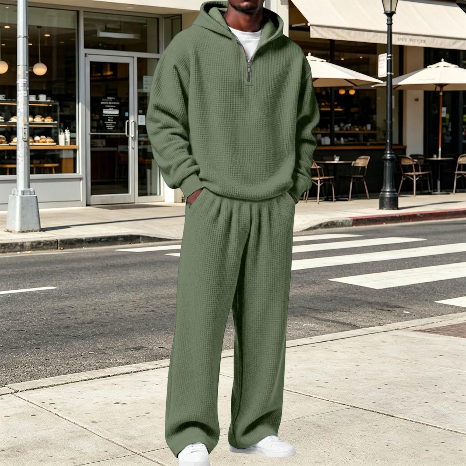 Generico Tuta Sportiva Casual in Maglia Tinta Unita con Giacca Zip e Pantaloni Jogging Elegante