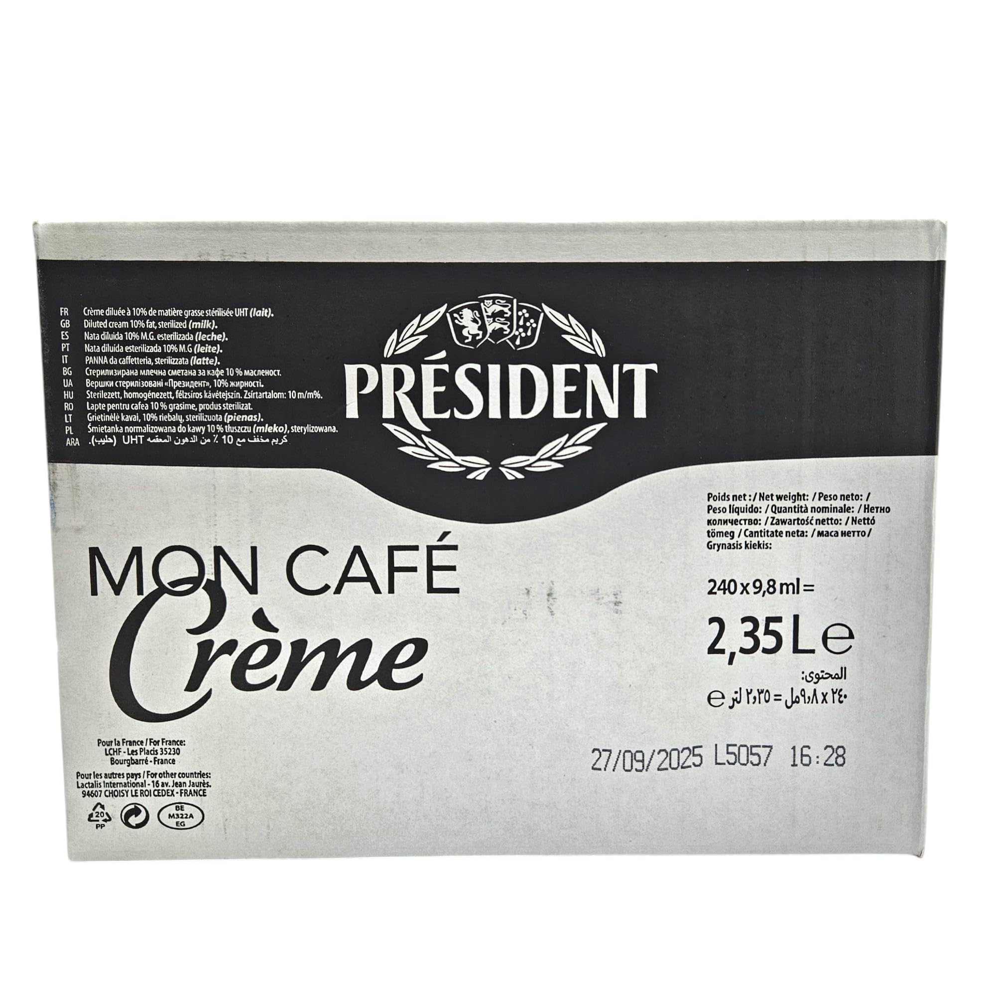 Leche Monodosis President - 240 Unidades - Nata Diluida 10% M.G - 240 x 9,8 ml