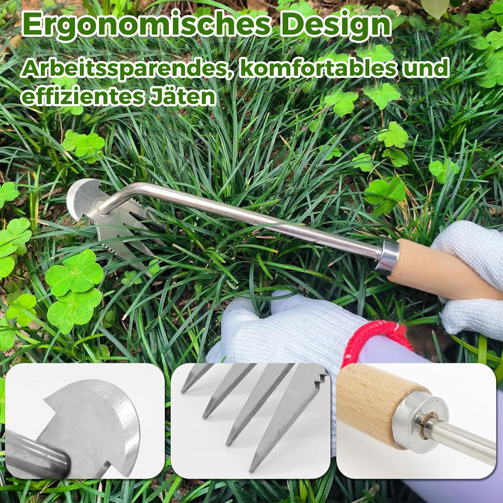 MOGADEE® Chwastownik, odchwaszczacz z rączką 47 cm, urządzenie do usuwania chwastów 2 w 1, ręczny odchwaszczacz ze stali nierdzewnej, skrobak do fug z uchwytem pomocnik ogrodniczy
