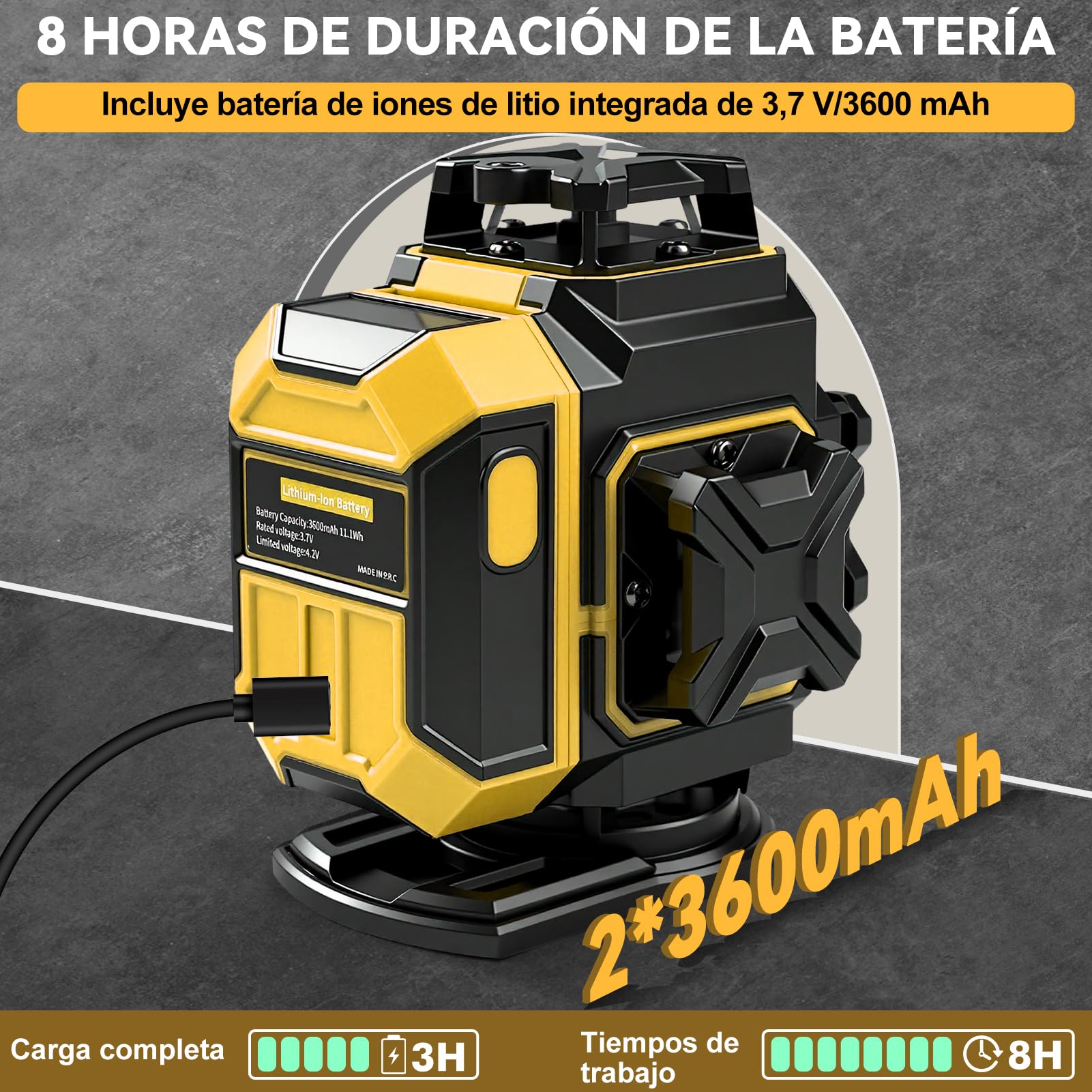 Nivel Laser Autonivelante 360 Grados, Nivel Láser Verde 16 Líneas, Línea Verde Cruzada Horizontal y Vertical Con 2 baterías de 3600 mAh y trípode telescópico, IP54, para Obras, Interiores
