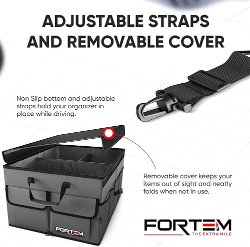 Miniatura 4 de FORTEM Organizador de maletero de coche (gris, grande) + inflador de neumáticos portátil