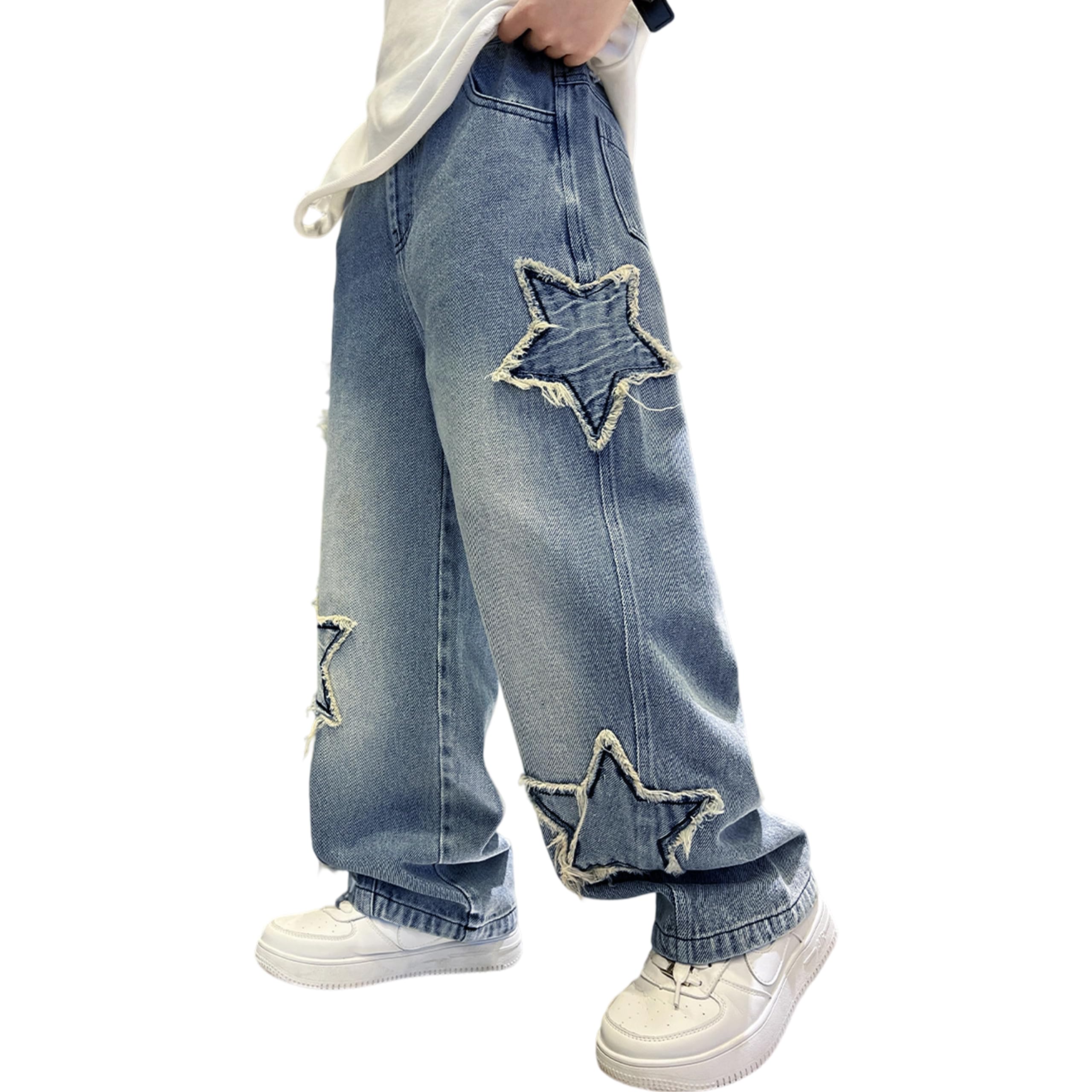 Rolanko Pantaloni Cargo Larghi per Ragazzi Jeans Bootleg Skater Elasticizzati in Vita con Tasche Multiple Pantaloni Denim Vintage Streetwear per Bambini