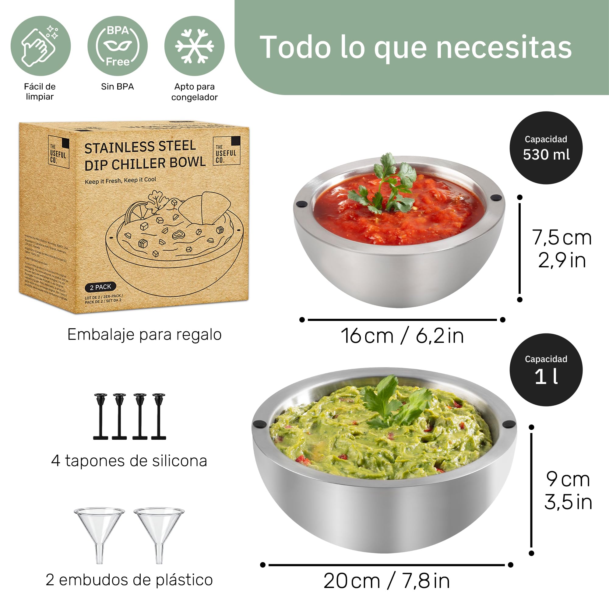 UCO Bol de Acero Inoxidable Doble Pared, 530 ml y 1 L (Pack de 2)